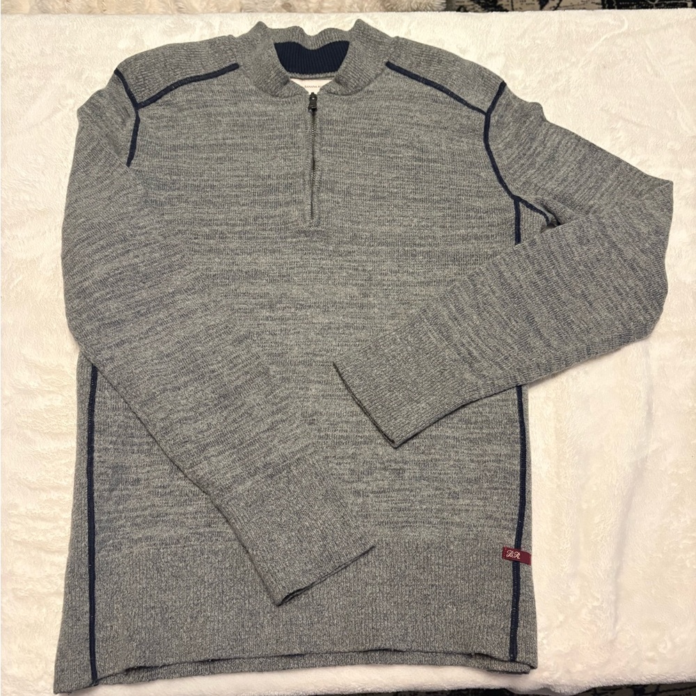 Banana Republic Men's Heather Gray Quarter-Zip Sweater with Navy Accents